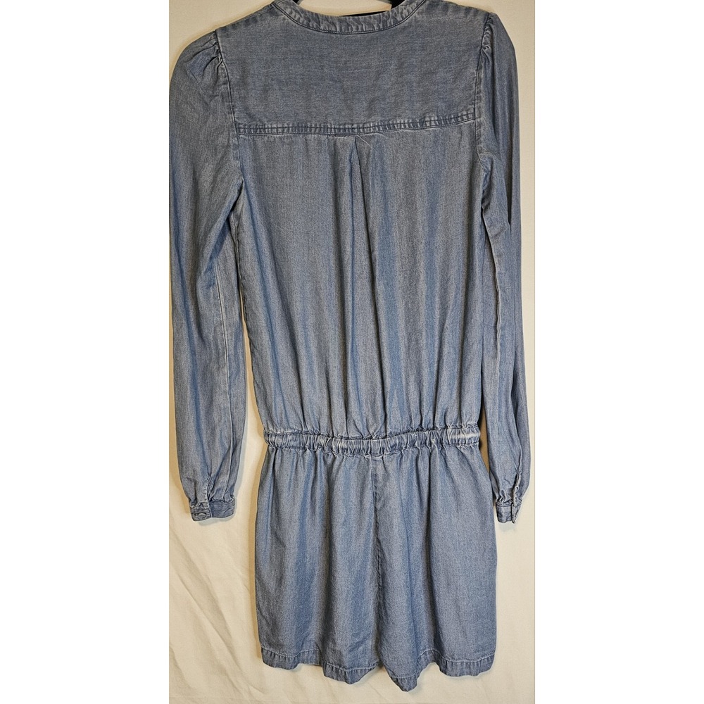Rebecca Minkoff Denim Romper Shorts Frayed Tassels Longsleeve Button Up - Picture 8 of 12